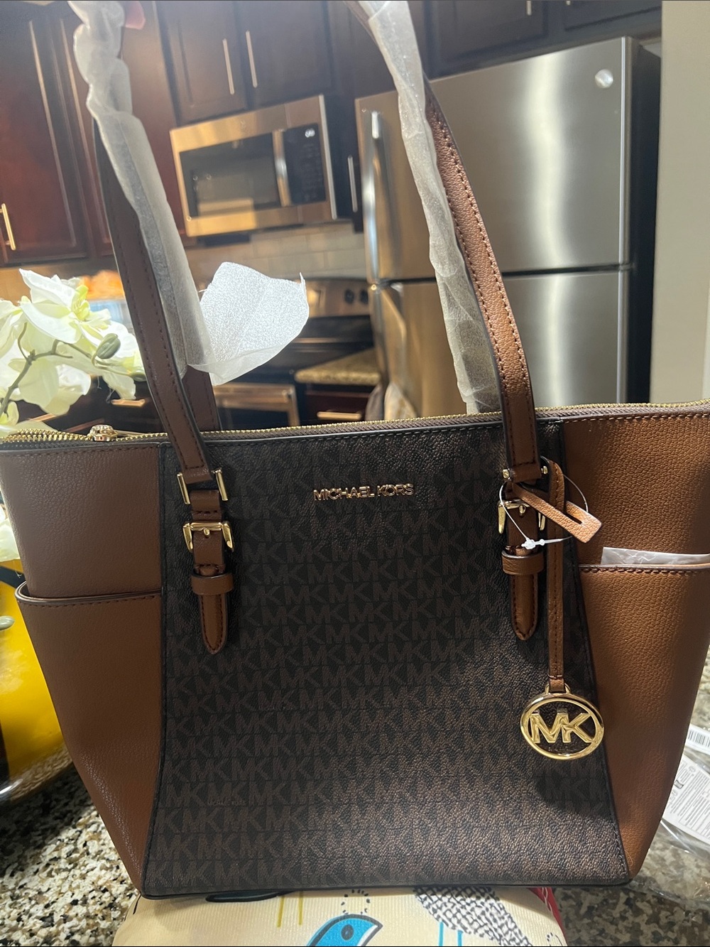 Michael Kors Brown and Dark Brown MK Logo Tote